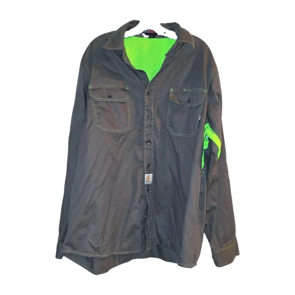 Bocomal Flame Resistant FR Work Shirt Men's XL Charcoal Gray Hi-Vis CAT 2